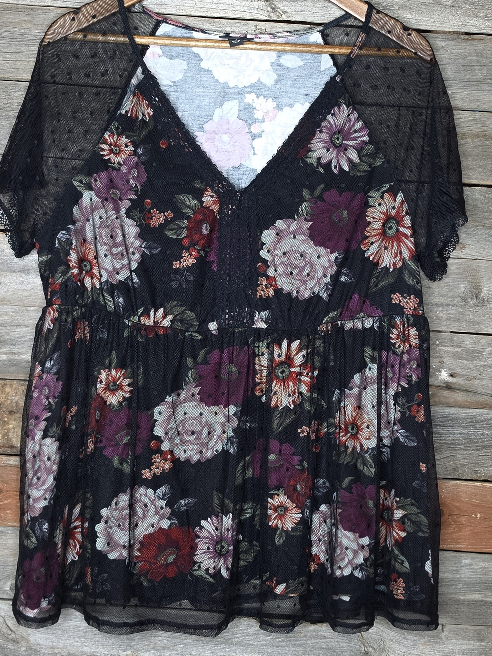 Torrid Floral & Lace/mesh Babydoll Top